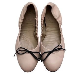 J. Crew Women’s Pink Emma Italian Leather Bow Ballet Slip on Flats